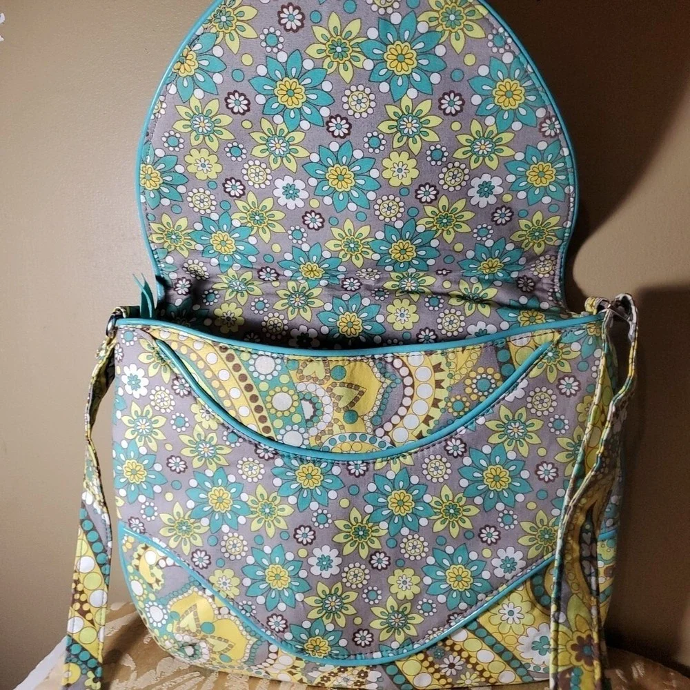 Vera Bradley Medium Crossbody Bag‎ Women Blue Yellow Sun Valley Paisley Floral